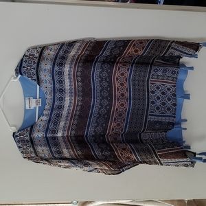 Bon Worth, brown & blue, tassle, blouse, size SP